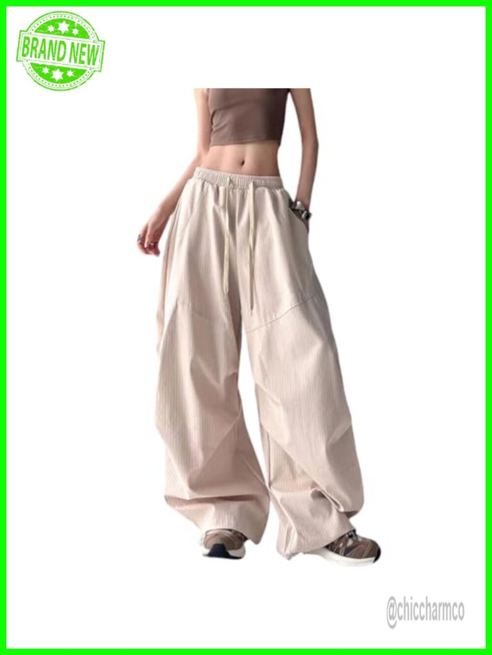Women's Striped Wide Leg Cargo Pants High Waist Baggy Track Pants
